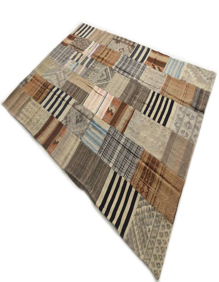 Detail image of  6' 6 x 9' 6  Hand Woven Kilim Patchwork Wool Rug