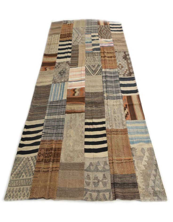 Detail image of  6' 6 x 9' 6  Hand Woven Kilim Patchwork Wool Rug