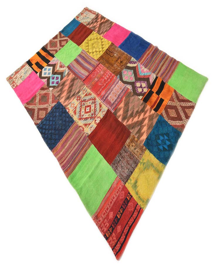 Detail image of  5' 7 x 7' 10  Hand Woven Kilim Patchwork Wool Rug