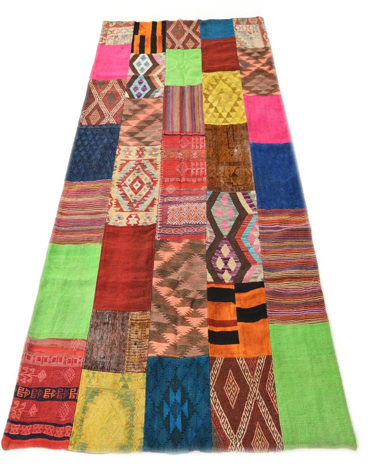 Detail image of  5' 7 x 7' 10  Hand Woven Kilim Patchwork Wool Rug