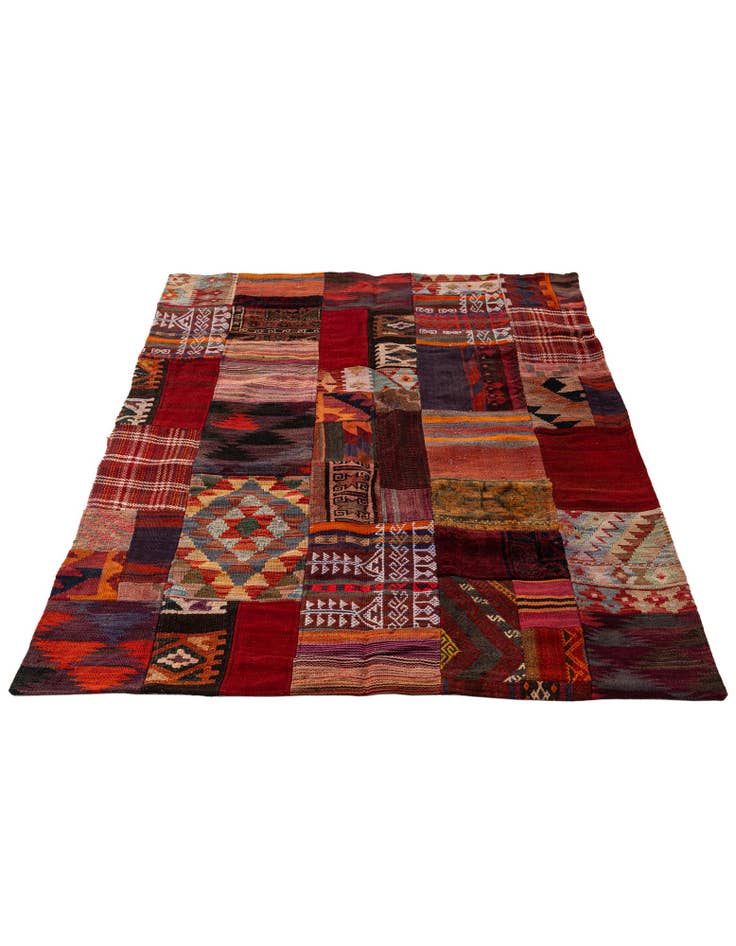 Detail image of  4' 2 x 6'  Hand Woven Kilim Patchwork Wool Rug