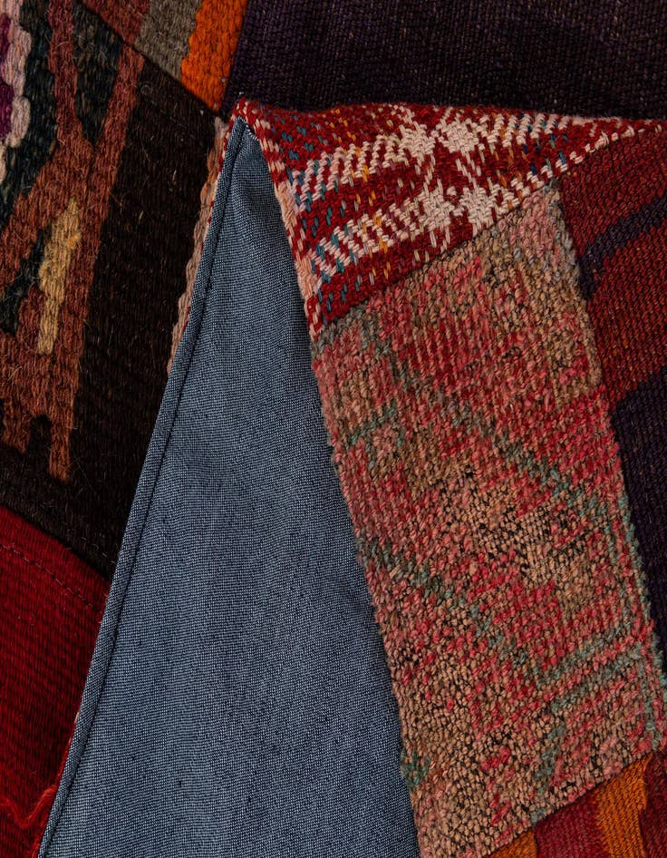Detail image of  4' 2 x 6'  Hand Woven Kilim Patchwork Wool Rug