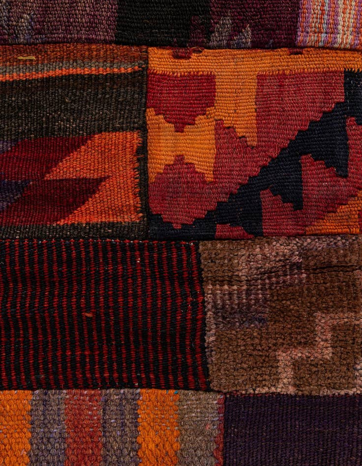 Detail image of  4' 2 x 6'  Hand Woven Kilim Patchwork Wool Rug