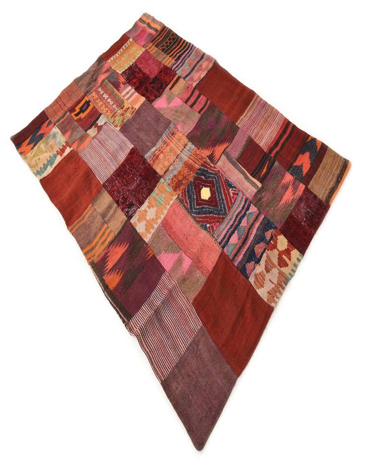 Detail image of  4' x 5' 11  Hand Woven Kilim Patchwork Wool Rug