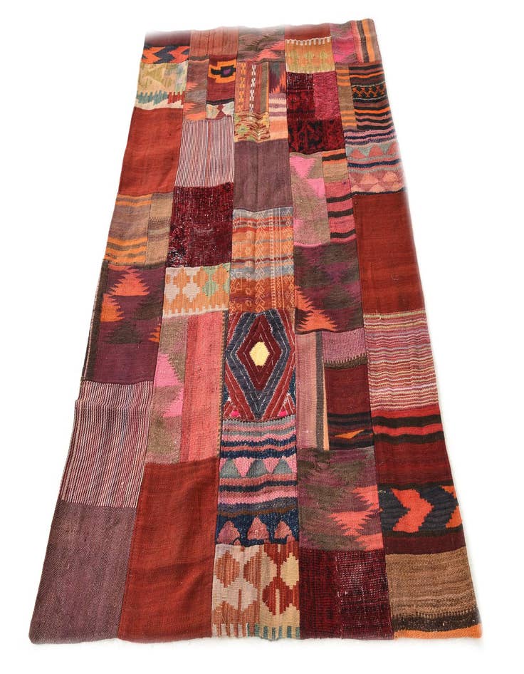 Detail image of  4' x 5' 11  Hand Woven Kilim Patchwork Wool Rug