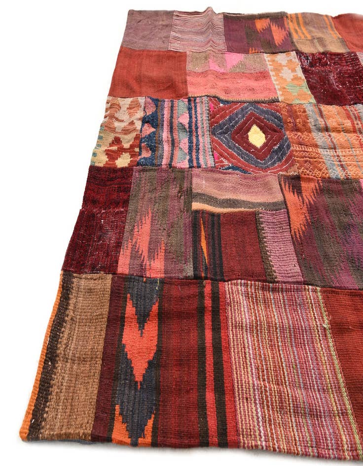 Detail image of  4' x 5' 11  Hand Woven Kilim Patchwork Wool Rug