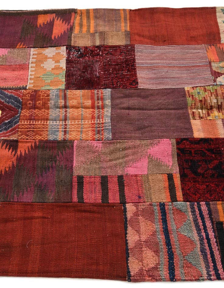 Detail image of  4' x 5' 11  Hand Woven Kilim Patchwork Wool Rug