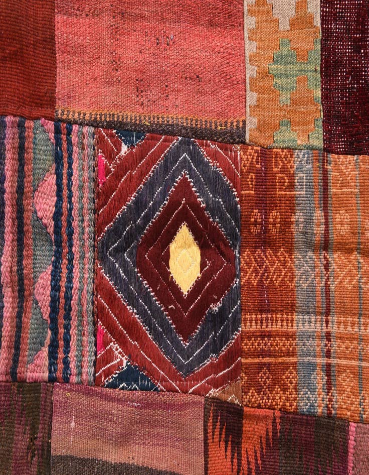 Detail image of  4' x 5' 11  Hand Woven Kilim Patchwork Wool Rug