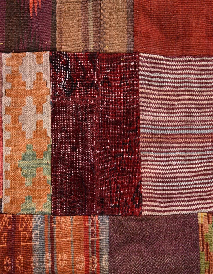 Detail image of  4' x 5' 11  Hand Woven Kilim Patchwork Wool Rug