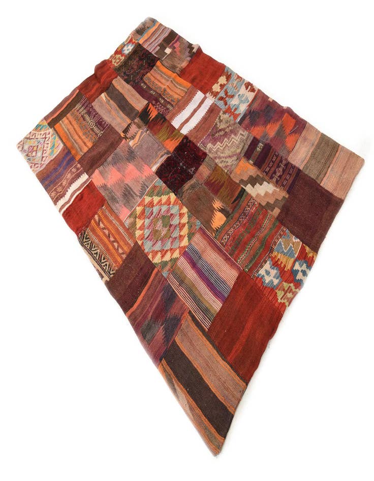 Detail image of  3' 11 x 6' 1  Hand Woven Kilim Patchwork Wool Rug