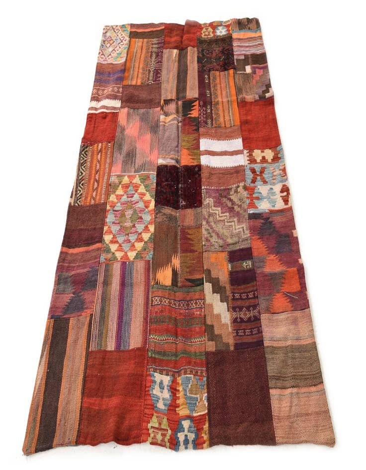 Detail image of  3' 11 x 6' 1  Hand Woven Kilim Patchwork Wool Rug