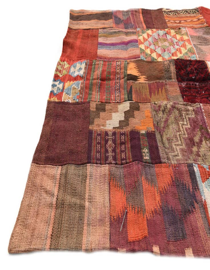 Detail image of  3' 11 x 6' 1  Hand Woven Kilim Patchwork Wool Rug