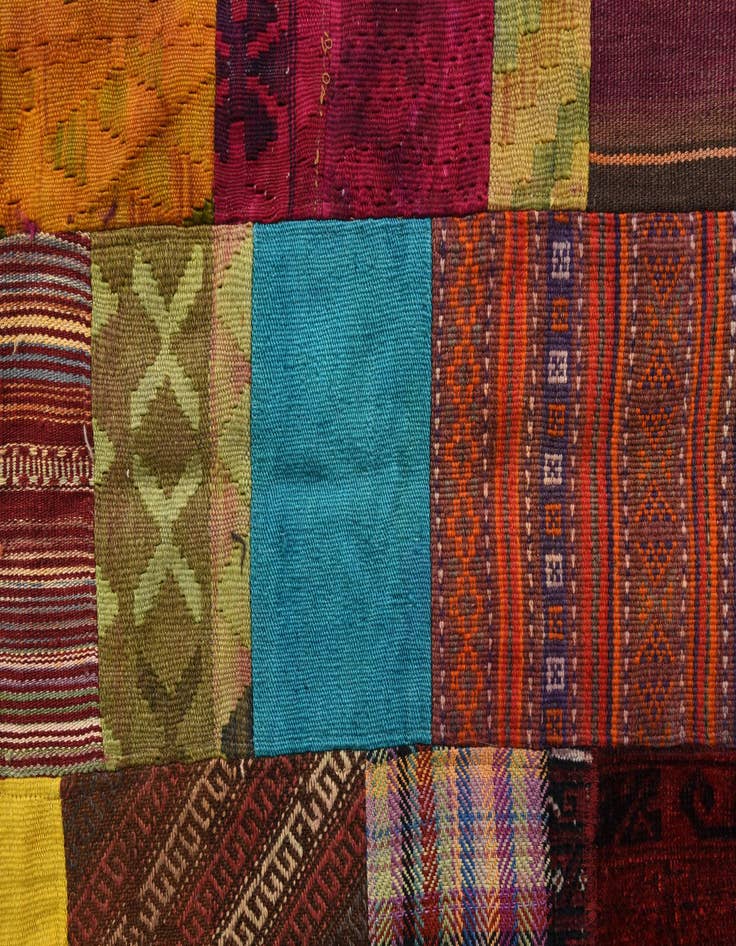 Detail image of  4' 3 x 5' 10  Hand Woven Kilim Patchwork Wool Rug