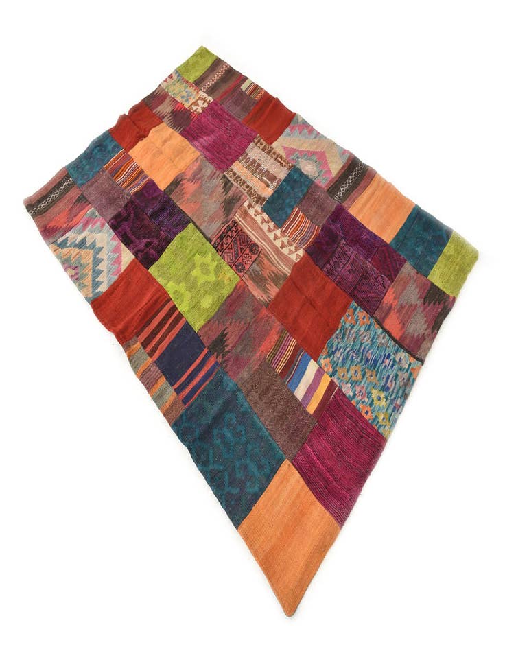 Detail image of  4' x 5' 10  Hand Woven Kilim Patchwork Wool Rug