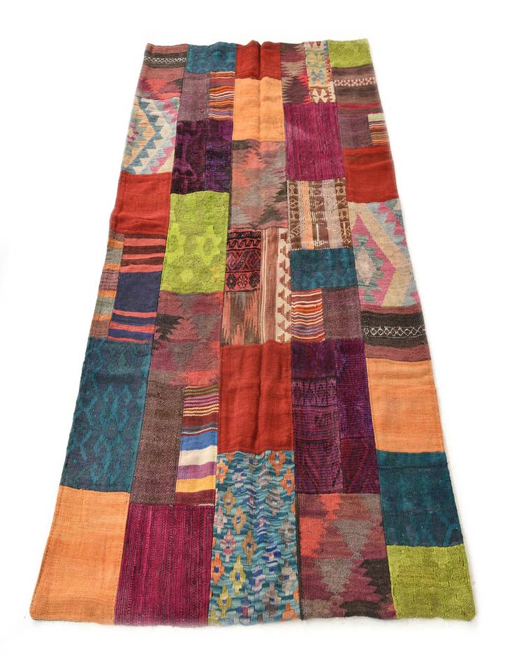 Detail image of  4' x 5' 10  Hand Woven Kilim Patchwork Wool Rug