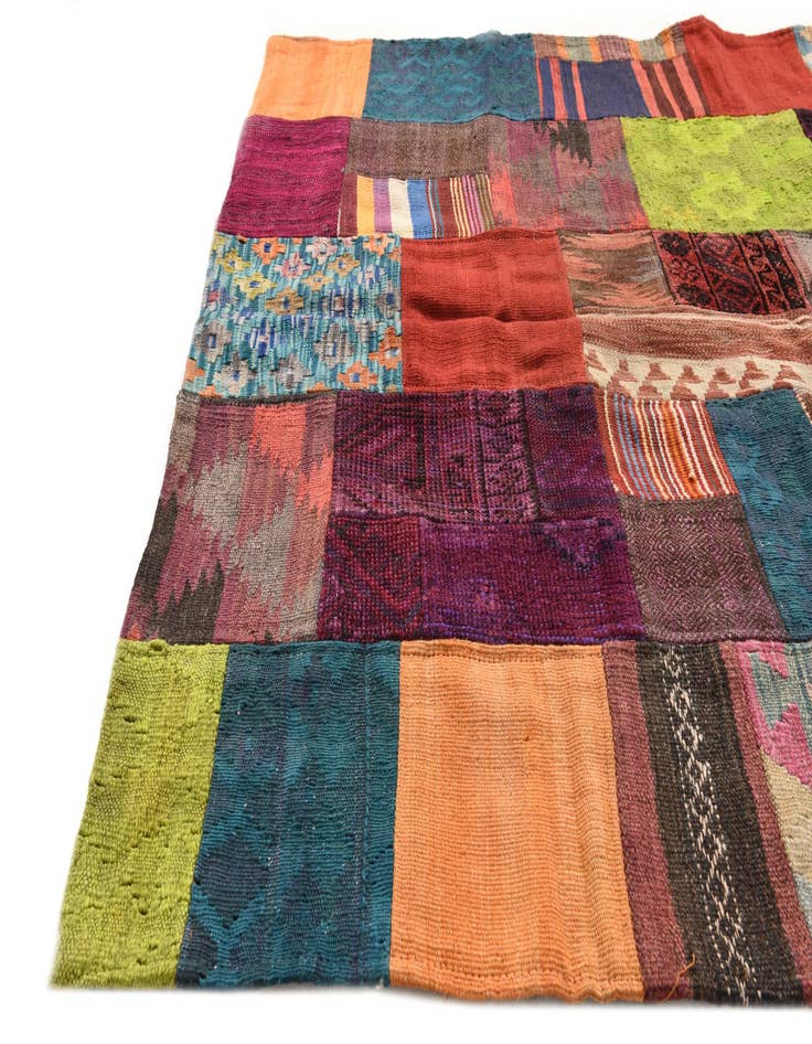 Detail image of  4' x 5' 10  Hand Woven Kilim Patchwork Wool Rug