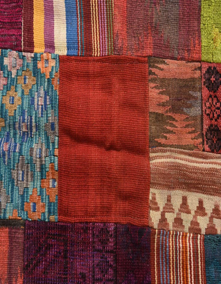 Detail image of  4' x 5' 10  Hand Woven Kilim Patchwork Wool Rug