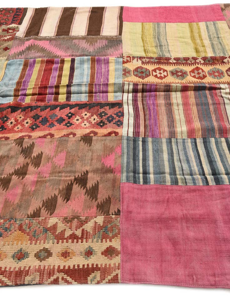 Detail image of  7' 2 x 10' 3  Hand Woven Kilim Patchwork Wool Rug