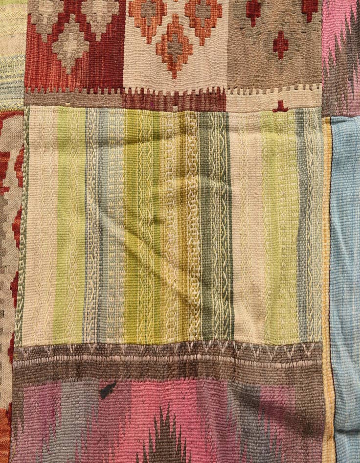 Detail image of  7' 2 x 10' 3  Hand Woven Kilim Patchwork Wool Rug