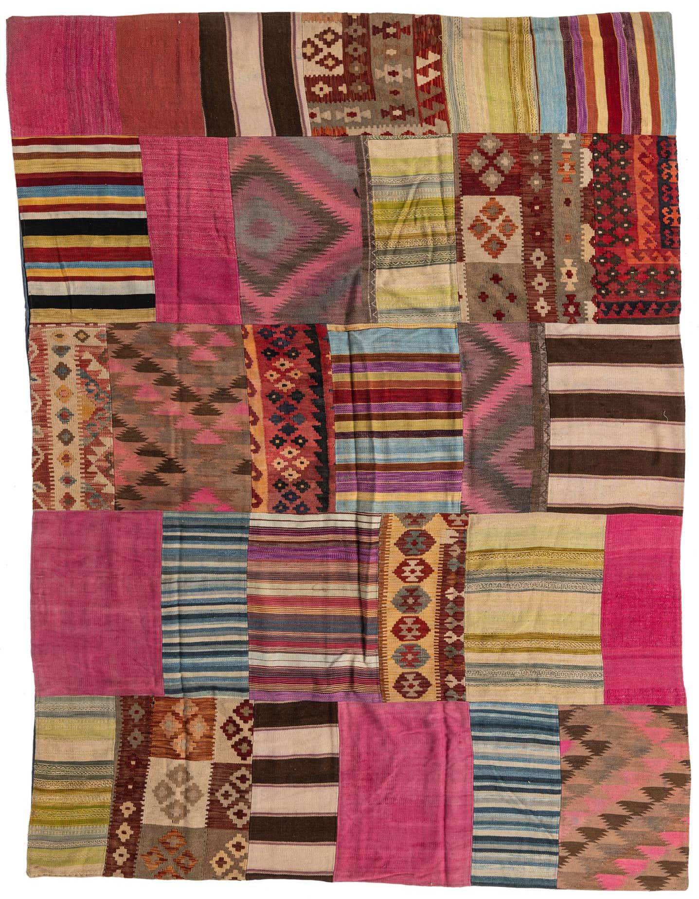 Primary image  7' 2 x 10' 3  Hand Woven Kilim Patchwork Wool Rug