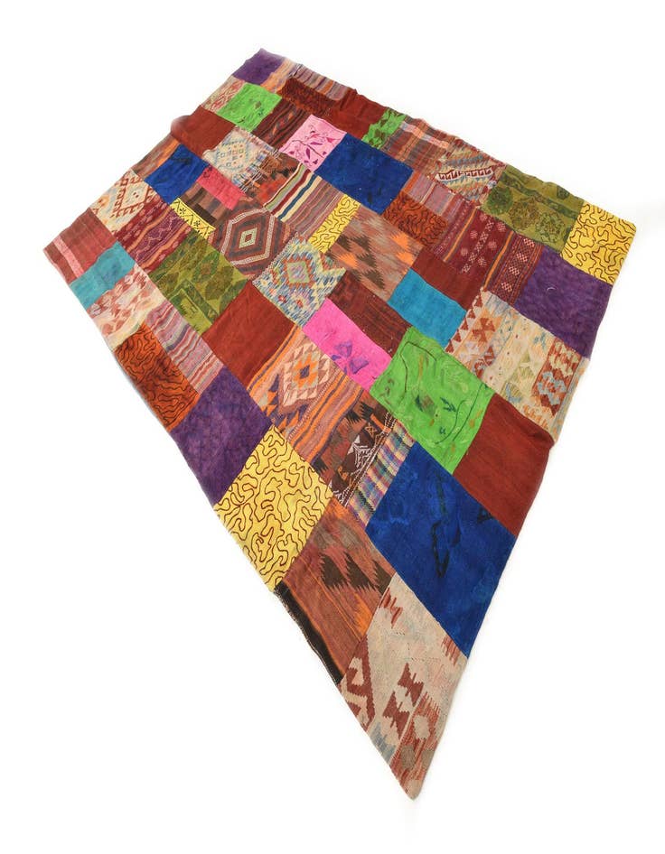 Detail image of  6' 7 x 9' 11  Hand Woven Kilim Patchwork Wool Rug