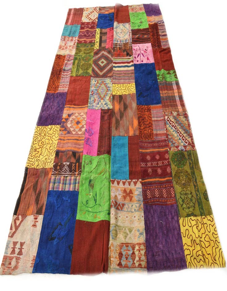 Detail image of  6' 7 x 9' 11  Hand Woven Kilim Patchwork Wool Rug