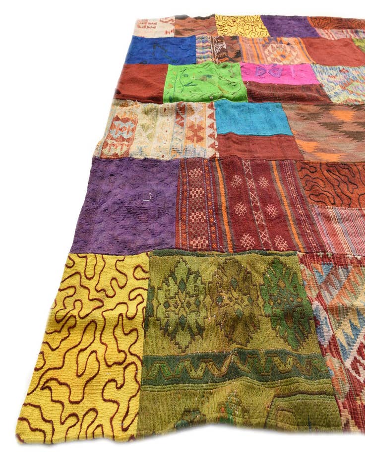 Detail image of  6' 7 x 9' 11  Hand Woven Kilim Patchwork Wool Rug