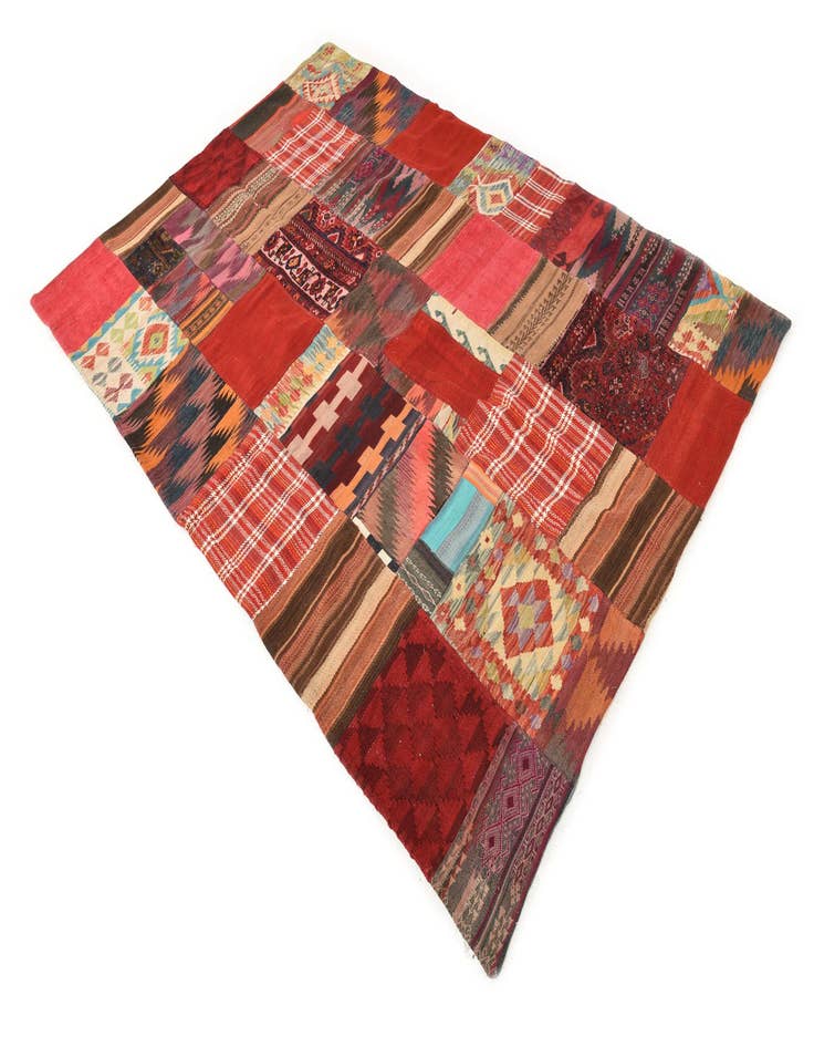 Detail image of  5' 8 x 8'  Hand Woven Kilim Patchwork Wool Rug