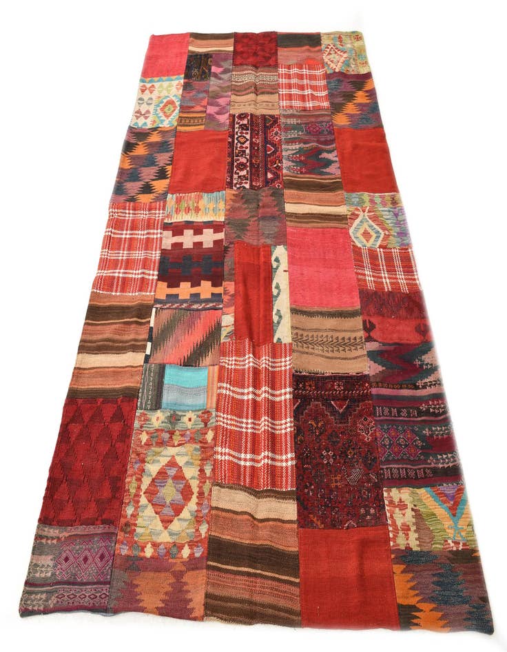 Detail image of  5' 8 x 8'  Hand Woven Kilim Patchwork Wool Rug