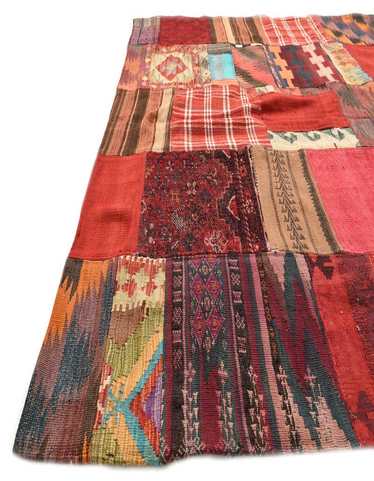Detail image of  5' 8 x 8'  Hand Woven Kilim Patchwork Wool Rug