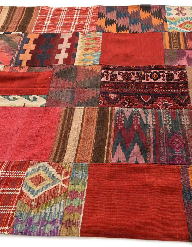 Detail image of  5' 8 x 8'  Hand Woven Kilim Patchwork Wool Rug