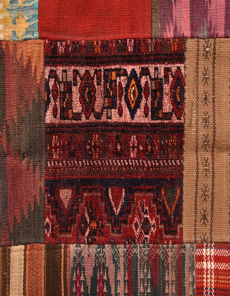 Detail image of  5' 8 x 8'  Hand Woven Kilim Patchwork Wool Rug