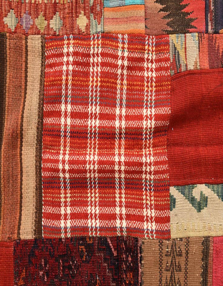 Detail image of  5' 8 x 8'  Hand Woven Kilim Patchwork Wool Rug