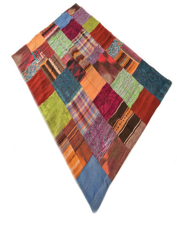 Detail image of  3' 11 x 5' 10  Hand Woven Kilim Patchwork Wool Rug