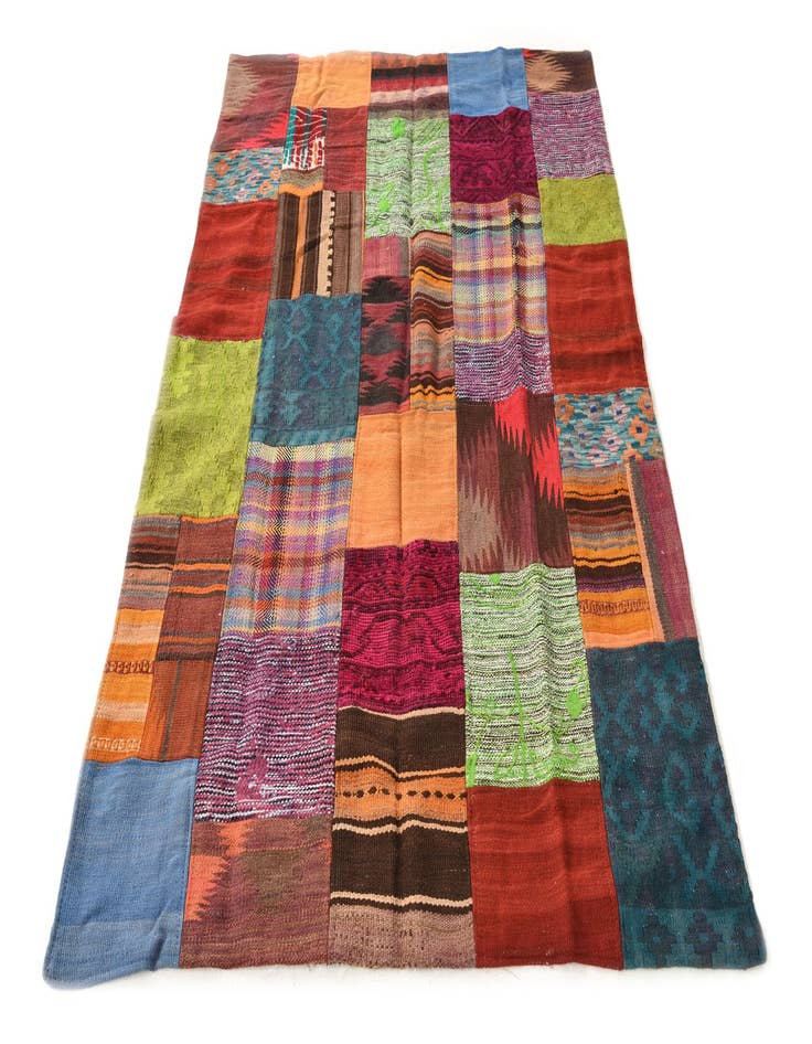 Detail image of  3' 11 x 5' 10  Hand Woven Kilim Patchwork Wool Rug