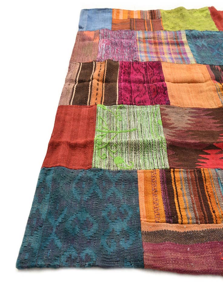 Detail image of  3' 11 x 5' 10  Hand Woven Kilim Patchwork Wool Rug