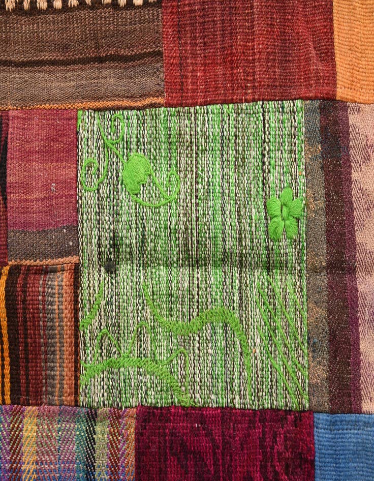 Detail image of  3' 11 x 5' 10  Hand Woven Kilim Patchwork Wool Rug