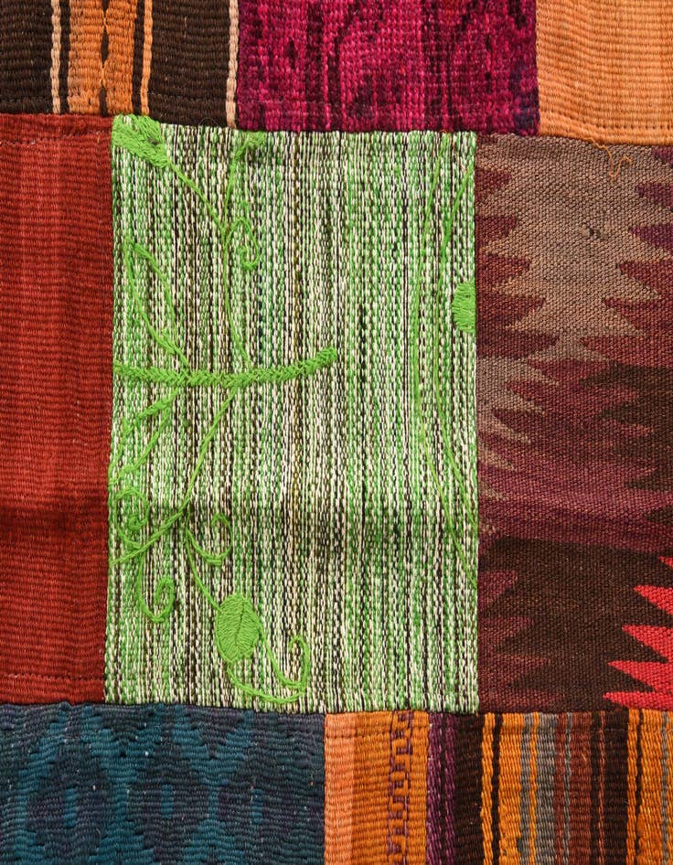 Detail image of  3' 11 x 5' 10  Hand Woven Kilim Patchwork Wool Rug