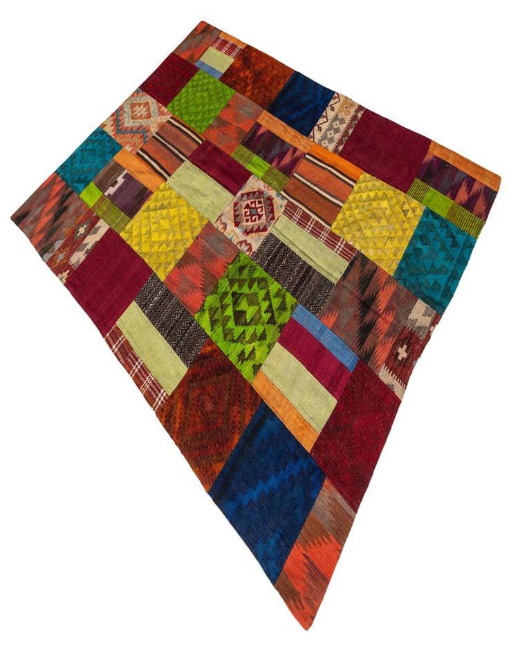 Detail image of  5' 7 x 7' 9  Hand Woven Kilim Patchwork Wool Rug