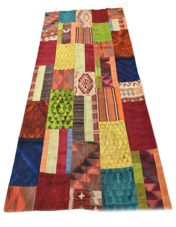 Detail image of  5' 7 x 7' 9  Hand Woven Kilim Patchwork Wool Rug