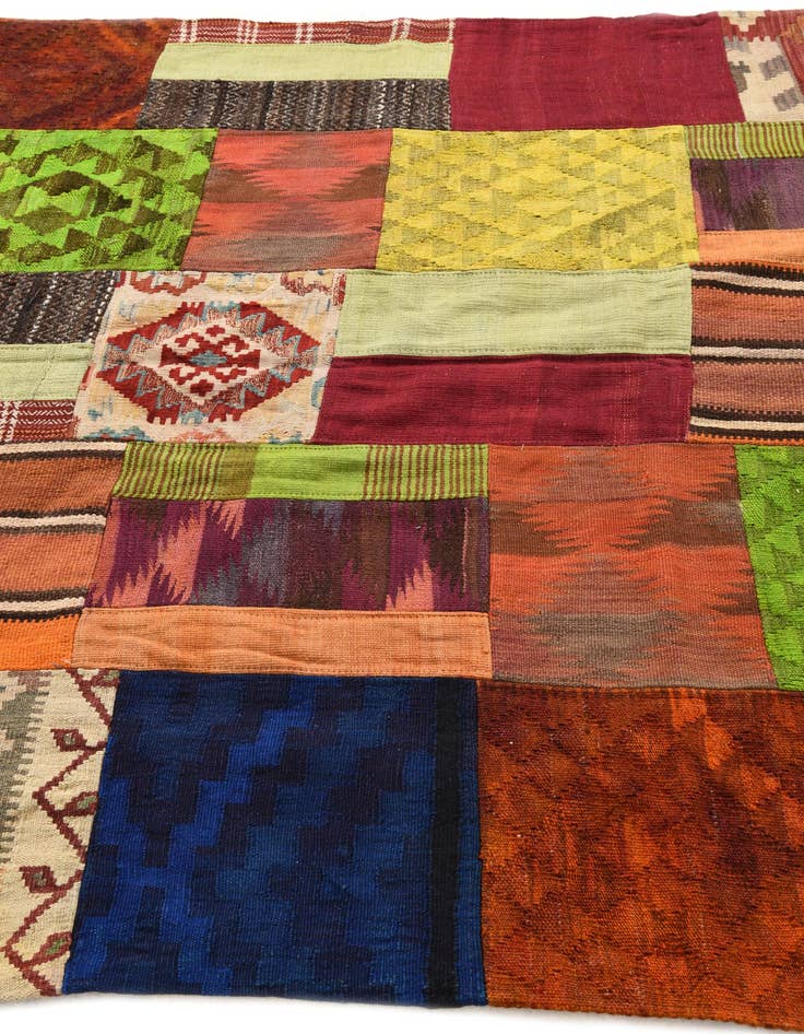 Detail image of  5' 7 x 7' 9  Hand Woven Kilim Patchwork Wool Rug