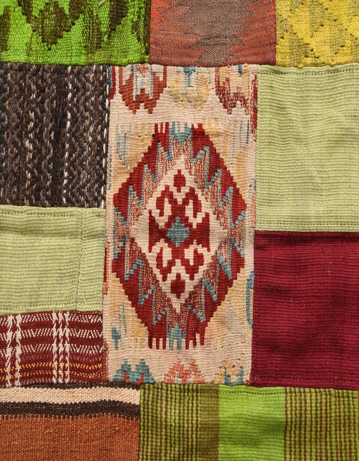 Detail image of  5' 7 x 7' 9  Hand Woven Kilim Patchwork Wool Rug