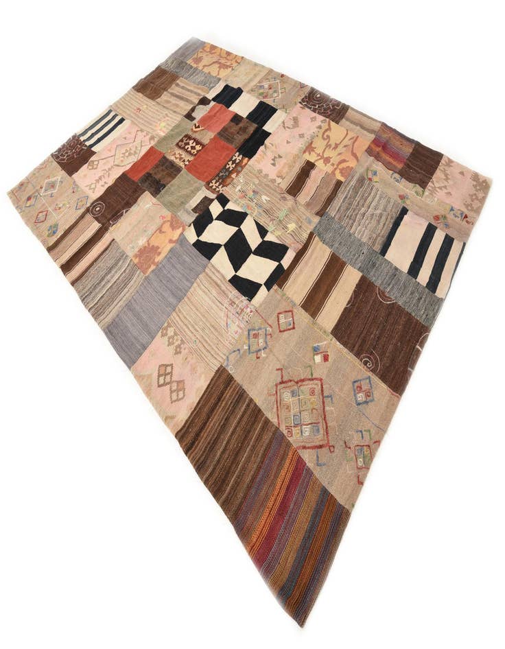 Detail image of  6' 7 x 9' 11  Hand Woven Kilim Patchwork Wool Rug