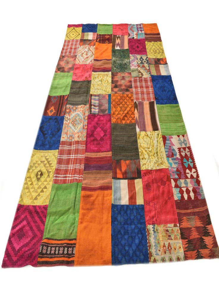 Detail image of  6' 8 x 9' 10  Hand Woven Kilim Patchwork Wool Rug