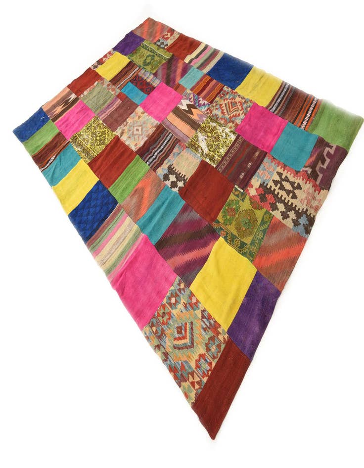 Detail image of  6' 9 x 10'  Hand Woven Kilim Patchwork Wool Rug