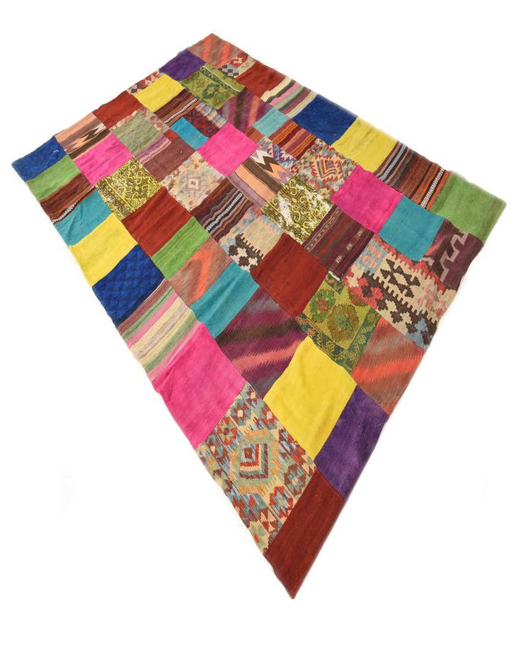 Detail image of  6' 9 x 10'  Hand Woven Kilim Patchwork Wool Rug