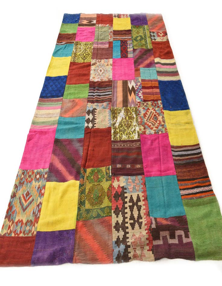 Detail image of  6' 9 x 10'  Hand Woven Kilim Patchwork Wool Rug