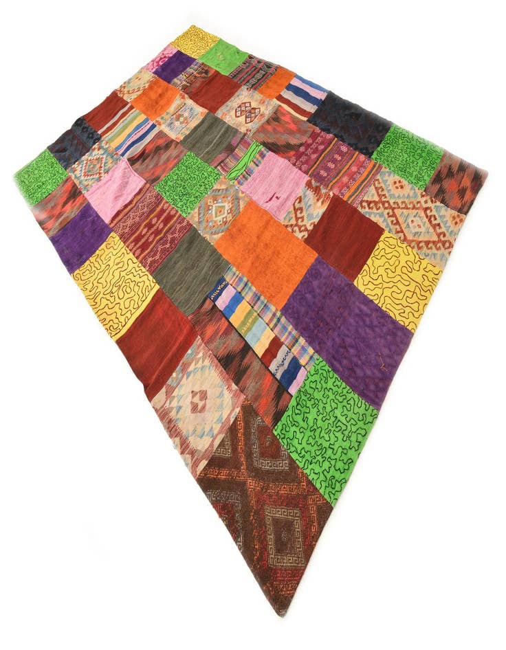 Detail image of  6' 8 x 9' 11  Hand Woven Kilim Patchwork Wool Rug