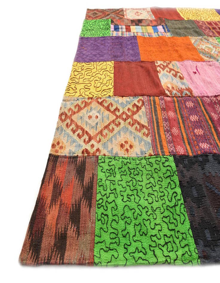 Detail image of  6' 8 x 9' 11  Hand Woven Kilim Patchwork Wool Rug