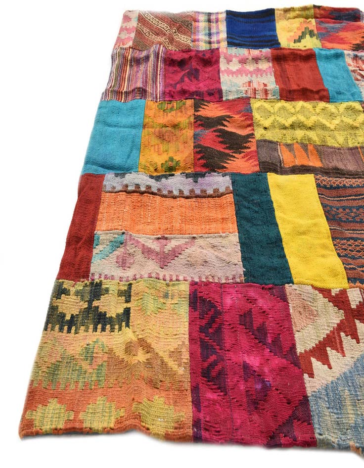 Detail image of  4' 2 x 5' 10  Hand Woven Kilim Patchwork Wool Rug